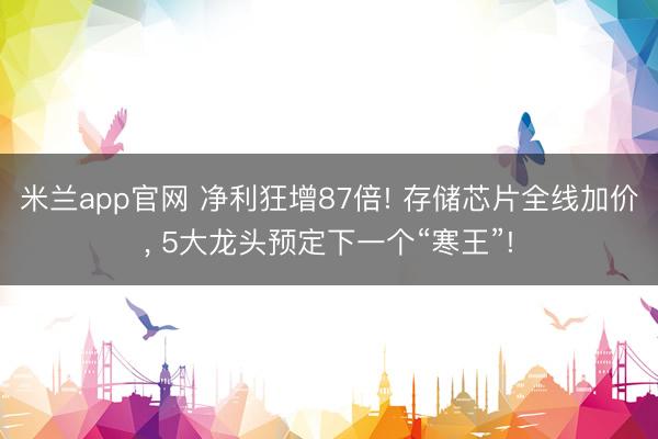 米兰app官网 净利狂增87倍! 存储芯片全线加价, 5大龙头预定下一个“寒王”!